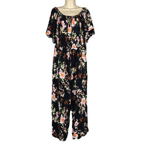 New Anthropologie Kindred Floral Smocked Off Shoulder Wide Leg Jumpsuit Plus 3X